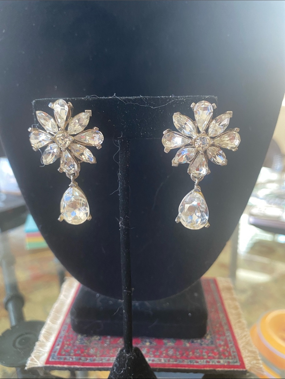 Crystal Floral Drop Earrings - Clear Gold-Tone